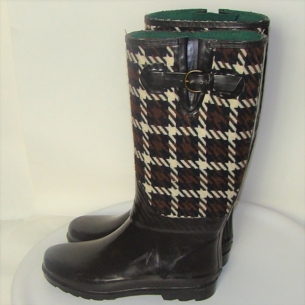 BANANA REPUBLIC BRIDGEWATER WOMENS BROWN HOUNDSTOOTH RAIN BOOTS SIZE 8   C133 - Picture 9 of 12